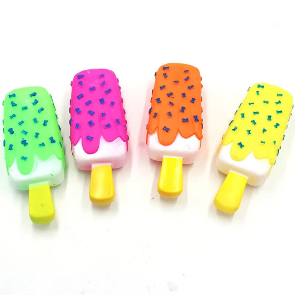 1pc Pet Dog Toy Chew Squeaky Rubber Pink Popsicle Shaped Toys for Cat Puppy Baby Dogs Ice Cream Bite Molar Toy Funny Interactive