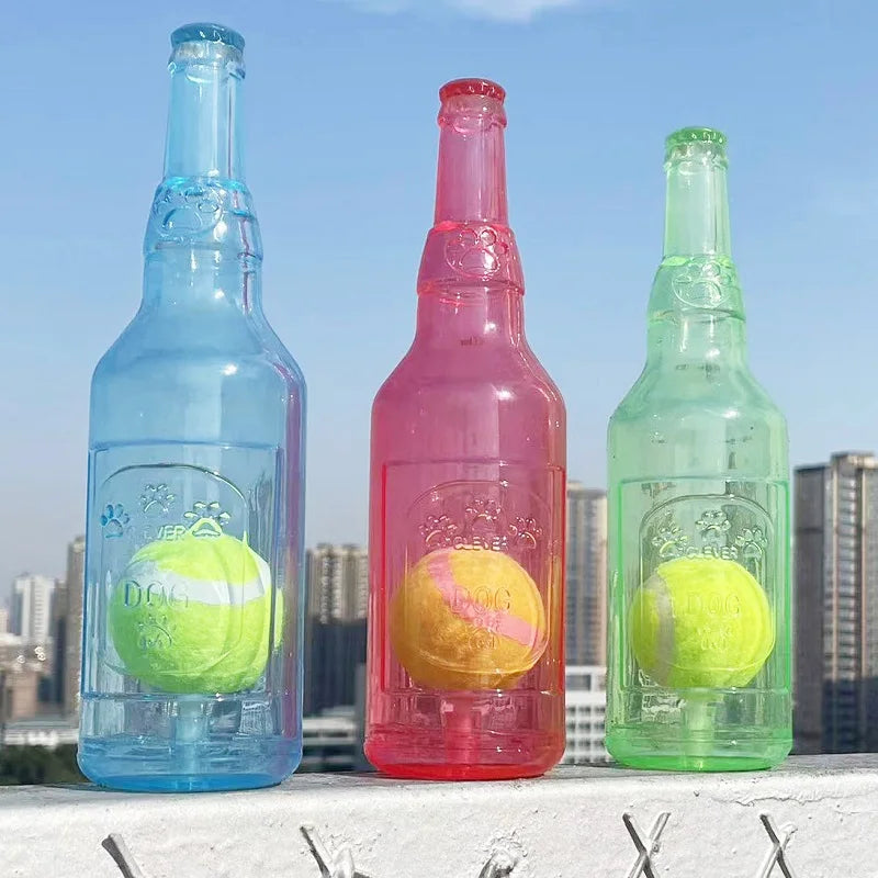 Dog Chew Toy Bite-resistance Beer Bottle with Tennis Ball Toy Pet Puppy Teeth Grinding Dog Chewing Squeaky Interactive Toys