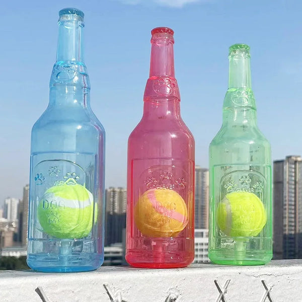 Dog Chew Toy Bite-resistance Beer Bottle with Tennis Ball Toy Pet Puppy Teeth Grinding Dog Chewing Squeaky Interactive Toys