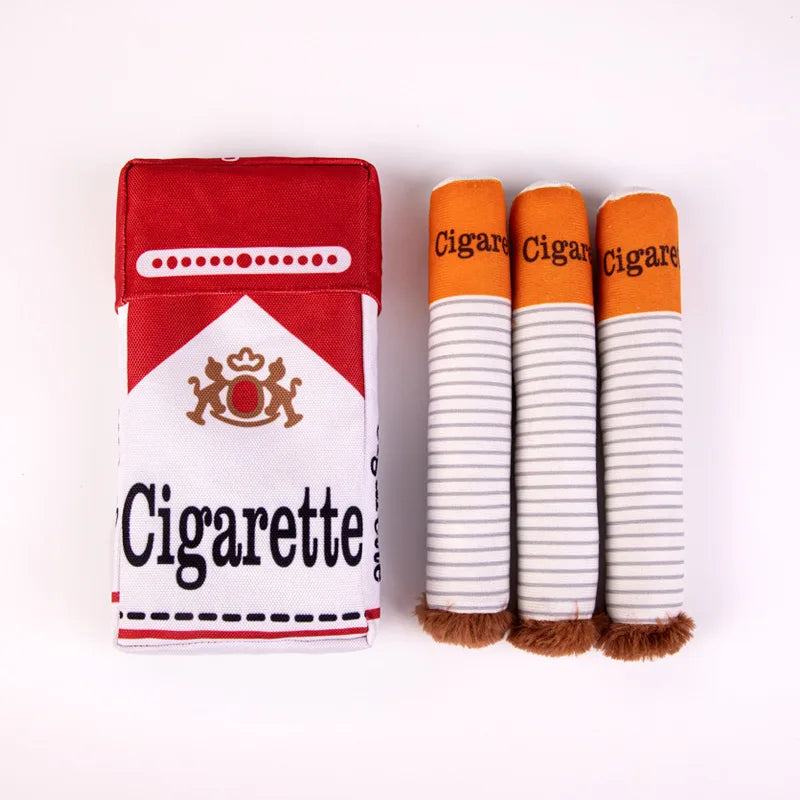 Fun Interactive Dog Toy Cigarette Teething Resistant Toy Pet Dog Plush Chew Toy with Squeak Dog Cigarette Box Toy Pet Gift