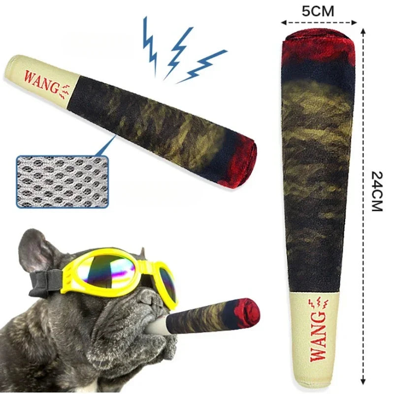 Interactive Plush Dog Joint Toy Squeaky Cigar Chew Toy for Small Medium Dogs Durable Teeth Grinding Fun Gift Ideal for Playtime