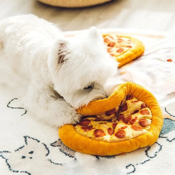 Doughnut Pizza Shaped Plush Dog Toy Squeaky Pet Chew Toy for Small to Large Dog Teeth Cleaning Puppy Sound Chew Toy Pet Supplies