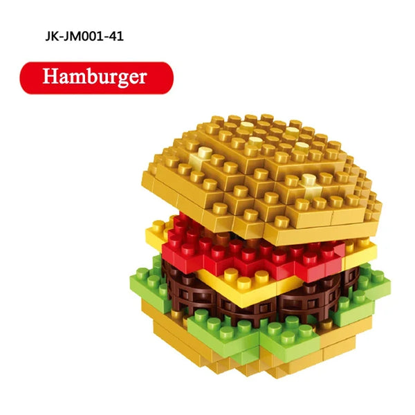 Fast Food Burger Mini Building Blocks DIY French Fries Donuts Birthday Cake Model Building Toys for kids educational