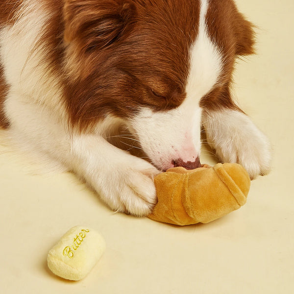 Cute Dog Toys,Food Shape Dog Squeaky Plush Toys for Puppy, Cute Stuffed Breads  Dog Teeth-Cleaning Chew Toy with Squeakers for P