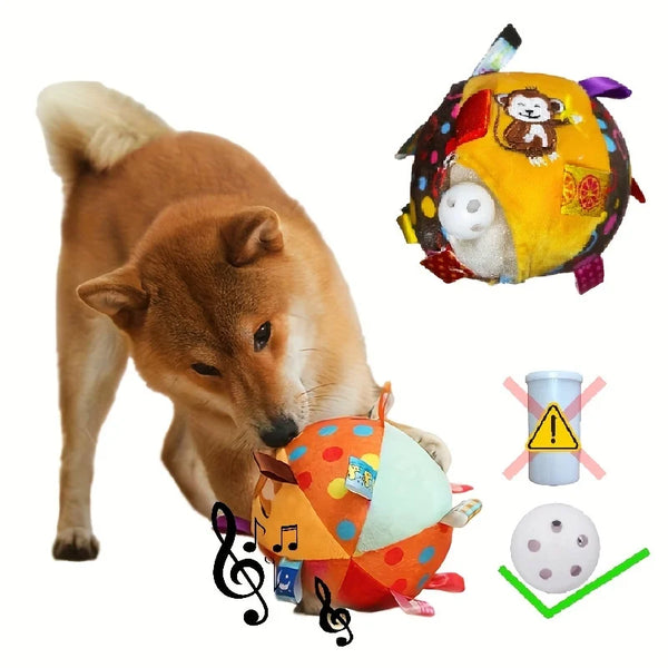 Interactive Ball Dog Toy Suitable for Aggressive Chewing Training, Stress Relief, Bite Sound Resistance, Plush Handle Dog Toy