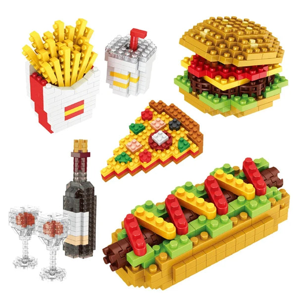 Fast Food Burger Mini Building Blocks DIY French Fries Donuts Birthday Cake Model Building Toys for kids educational