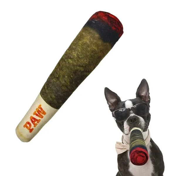 Interactive Plush Dog Joint Toy Squeaky Cigar Chew Toy for Small Medium Dogs Durable Teeth Grinding Fun Gift Ideal for Playtime