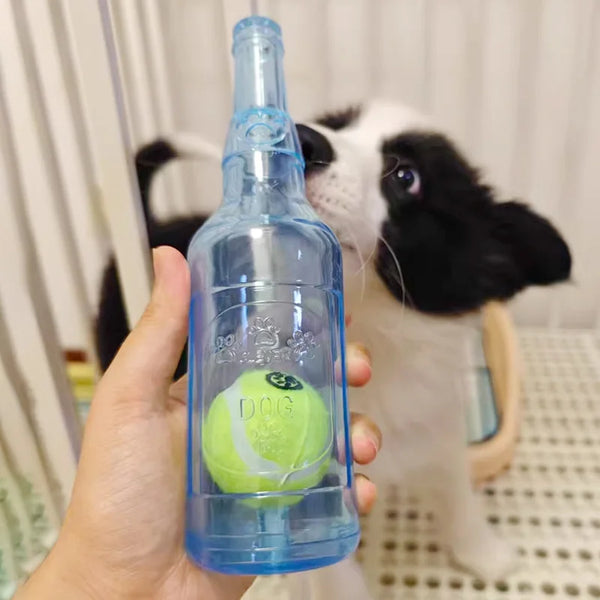 Dog Chew Toy Bite-resistance Beer Bottle with Tennis Ball Toy Pet Puppy Teeth Grinding Dog Chewing Squeaky Interactive Toys