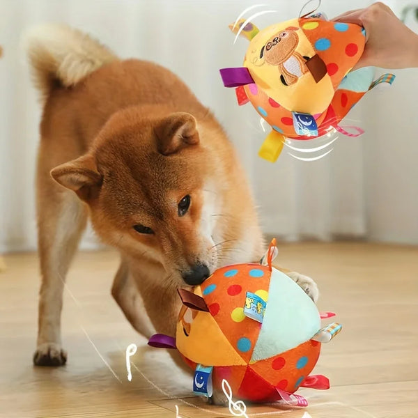 Interactive Ball Dog Toy Suitable for Aggressive Chewing Training, Stress Relief, Bite Sound Resistance, Plush Handle Dog Toy